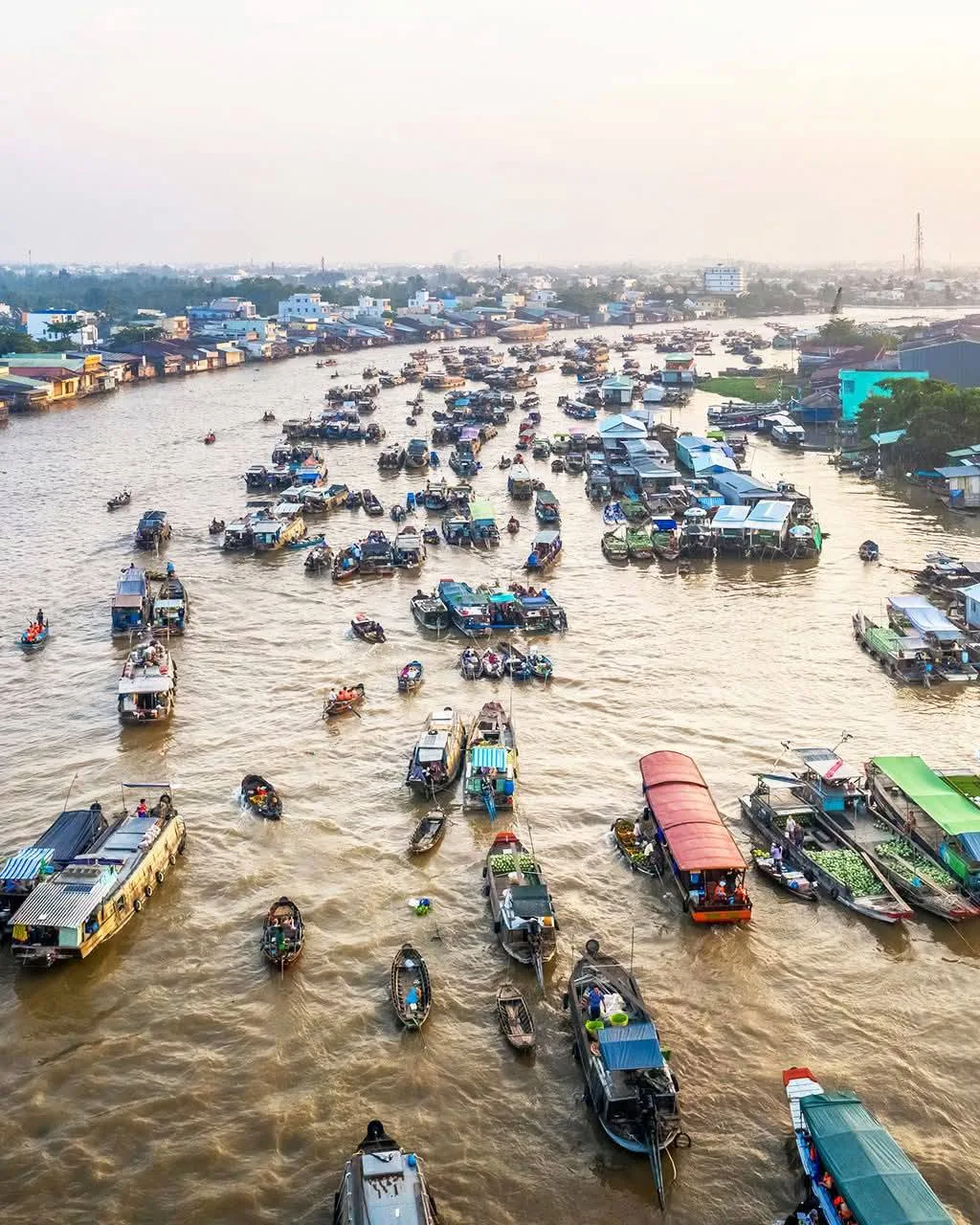 Rows of white wind turbines along the Bạc Liêu coast at sunset