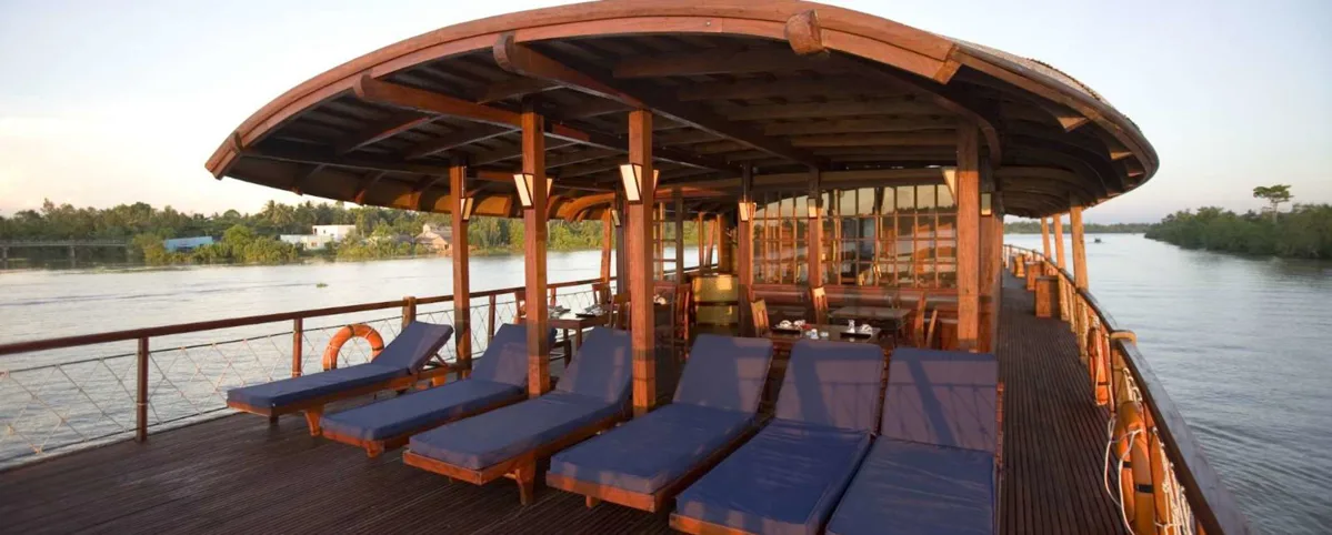 Cruise boat on the Bassac River in the Mekong Delta