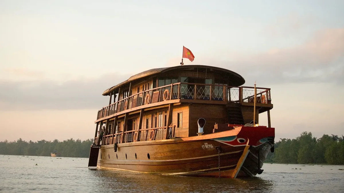 Cruise boat on the Bassac River in the Mekong Delta