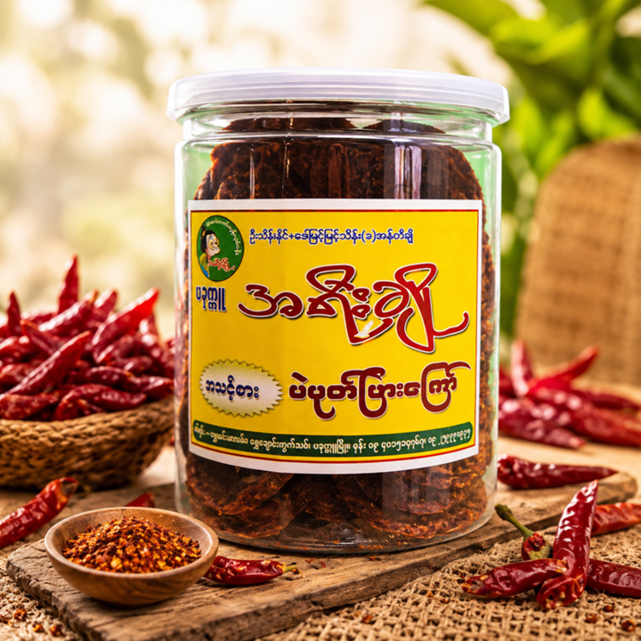 Jar of ngapi fermented fish paste used in Burmese cooking