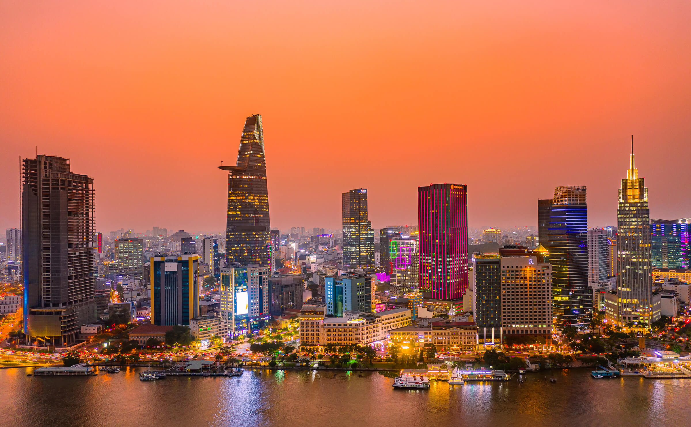 Ho Chi Minh City skyline at sunset