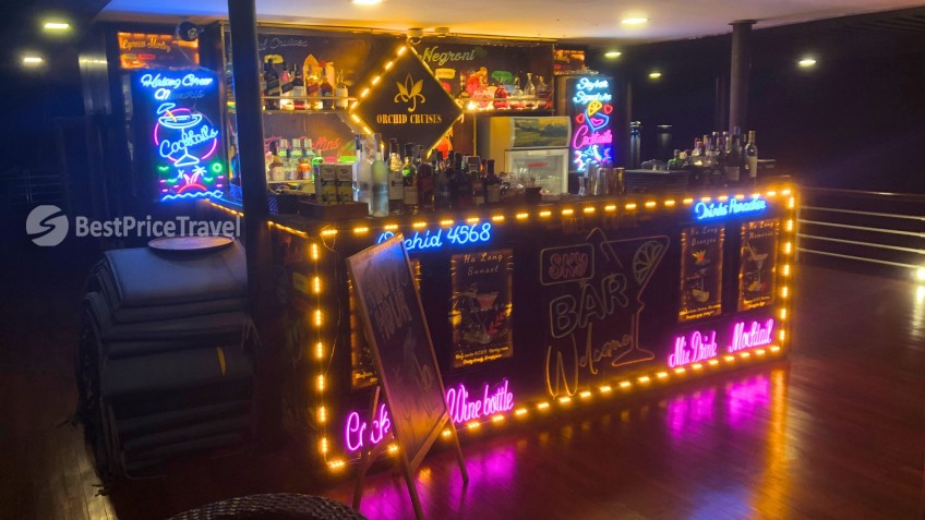 Prettily decored Sky Bar at night