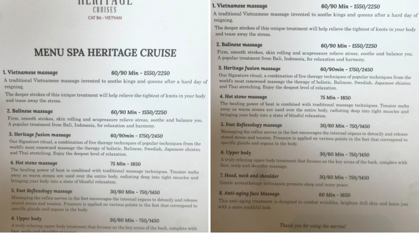 The Spa Menu